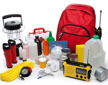 Disaster relief supplies in a disaster preparedness kit as a gift