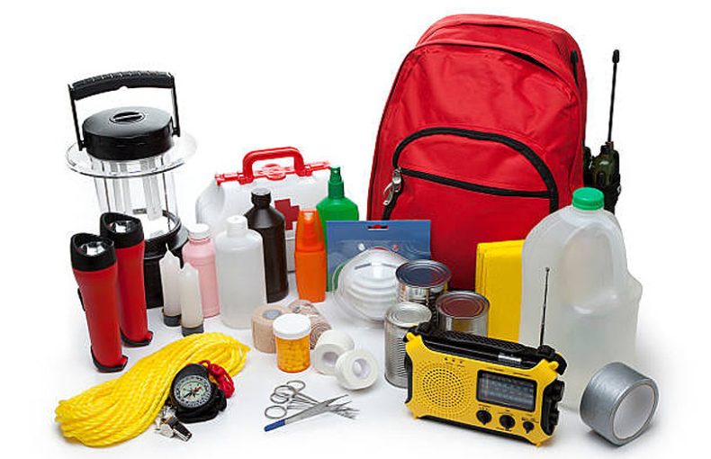 Disaster relief supplies in a disaster preparedness kit as a gift