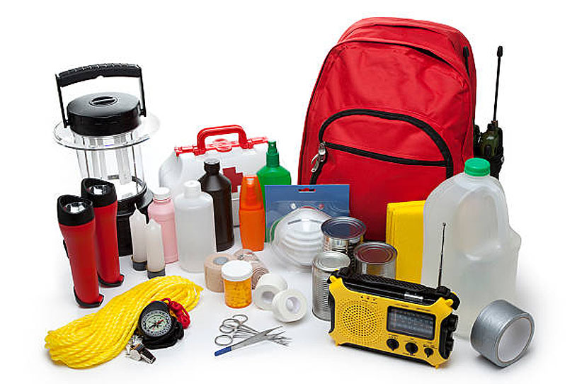 Disaster relief supplies in a disaster preparedness kit as a gift