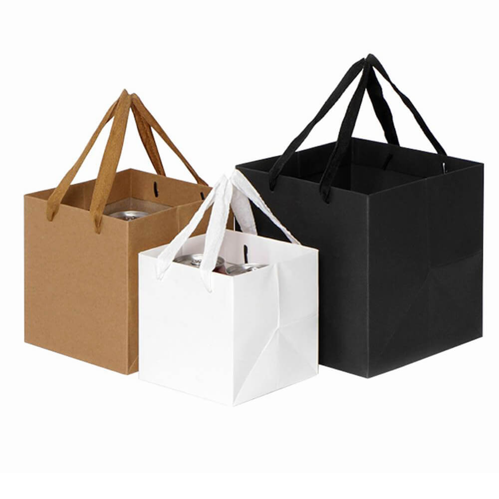 Stylish Square Kraft Paper Bags with Rope Handle - Ideal for Packaging Flowers, Wedding Gifts, and More 3 Brown black white kraft paper bag