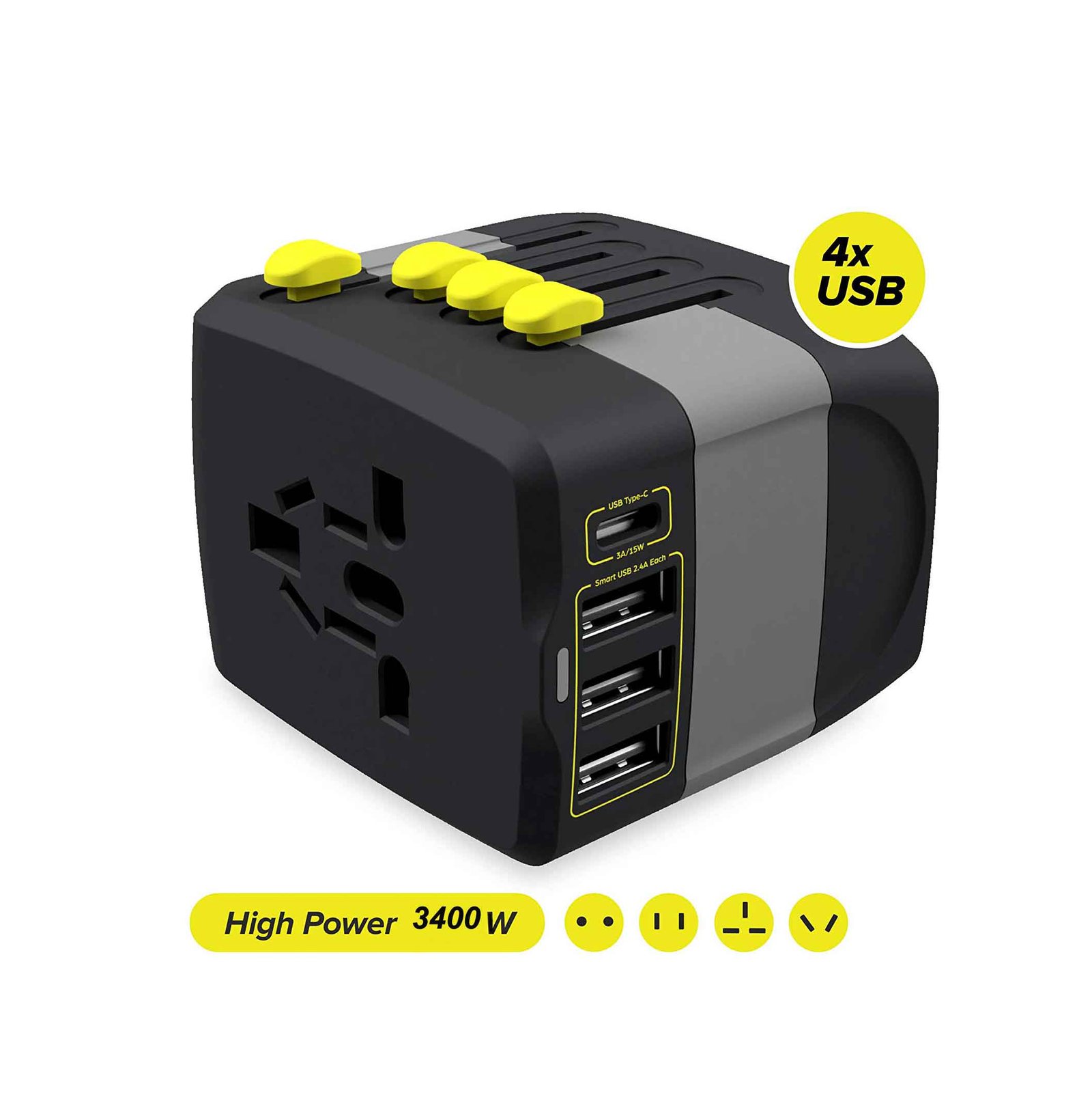 Travel Companion Universal Plug Adapter with 4-Port USB Charging 5 Global conversion socket plug-universal socket