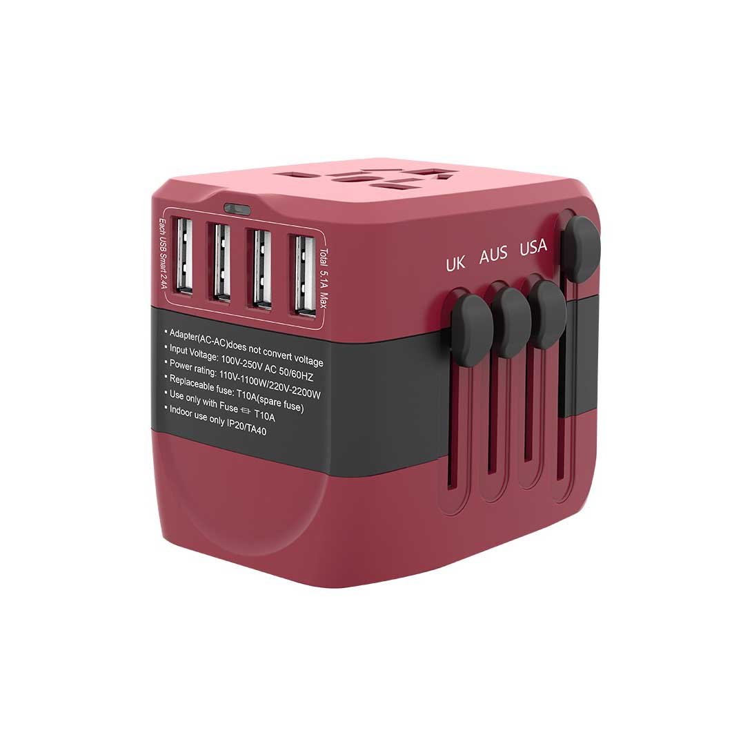 Travel Companion Universal Plug Adapter with 4-Port USB Charging 4 Global travel adapter mini travel phone socket 4 USB Universal Travel