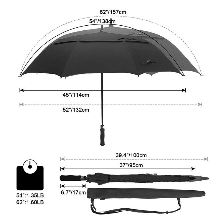Custom Auto Open Golf Umbrella Double Layer Windproof Hotel Essential Stylish Protection 2 Golf umbrella size