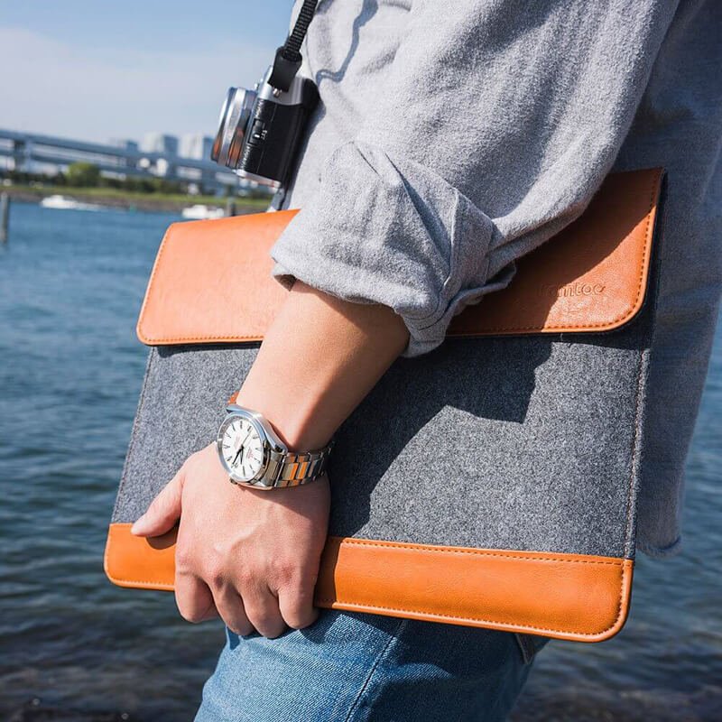 Laptop Sleeve with Leather Flap for 13 Inch Laptop-giftdonna