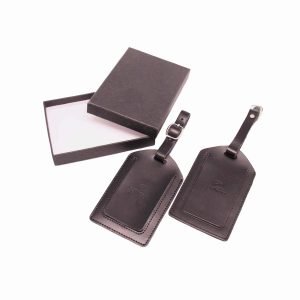 Personalized Black Leather Luggage Tag