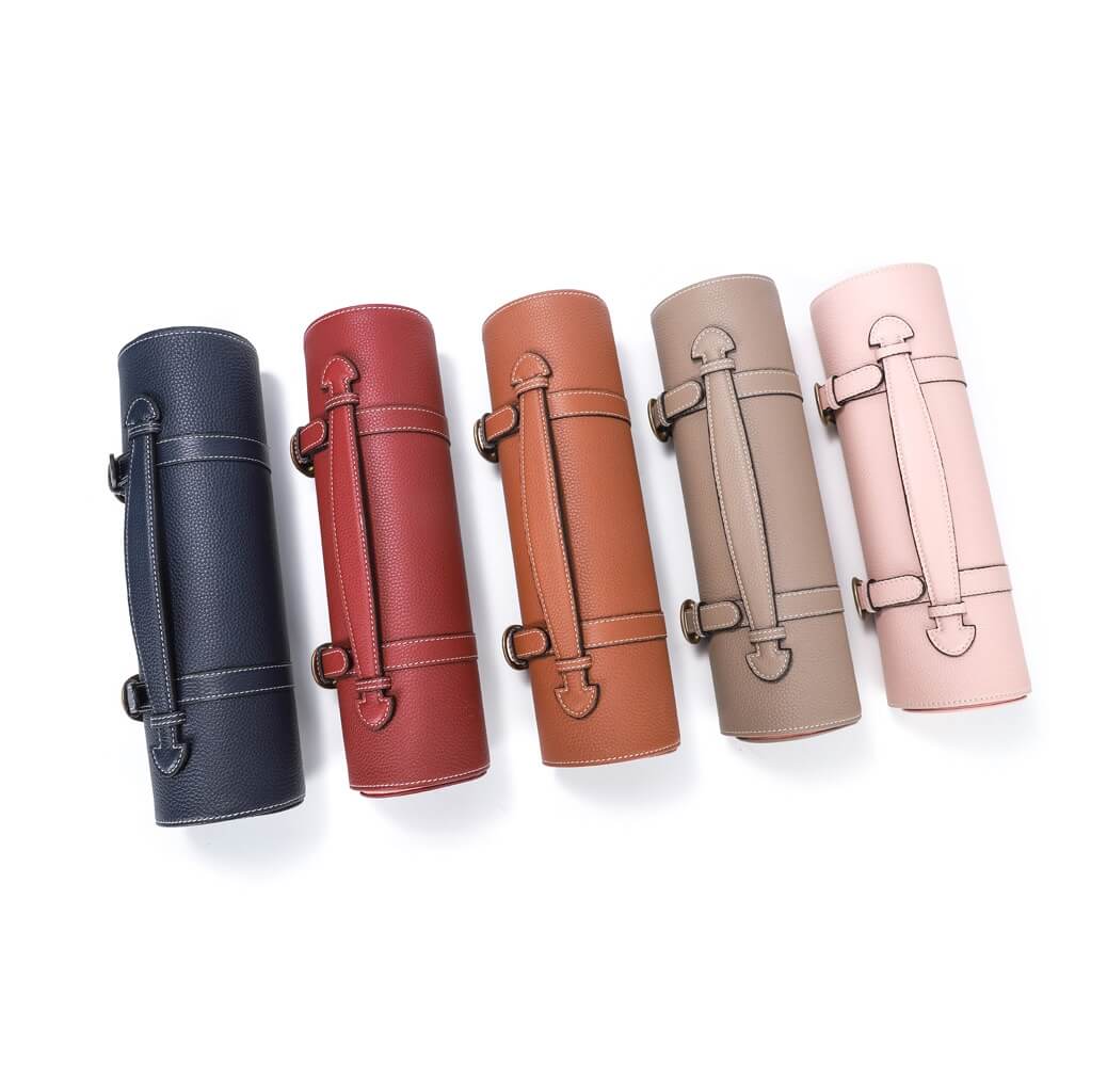Stylish Round Genuine Leather Wine Bottle Case with Handle 2 Single Columnar Genuine Leather Wine Bottle Carrier Case