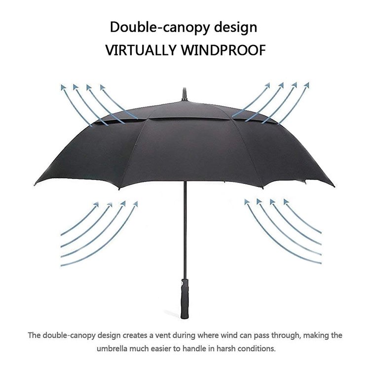 Custom Auto Open Golf Umbrella Double Layer Windproof Hotel Essential Stylish Protection 3 Wind protection of golf umbrella