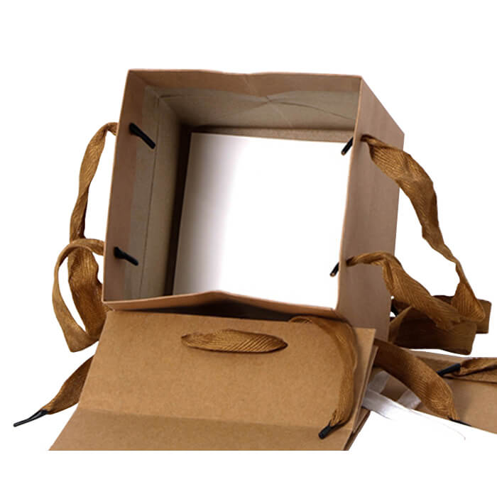 Stylish Square Kraft Paper Bags with Rope Handle - Ideal for Packaging Flowers, Wedding Gifts, and More 5 folding square kraft paper bag