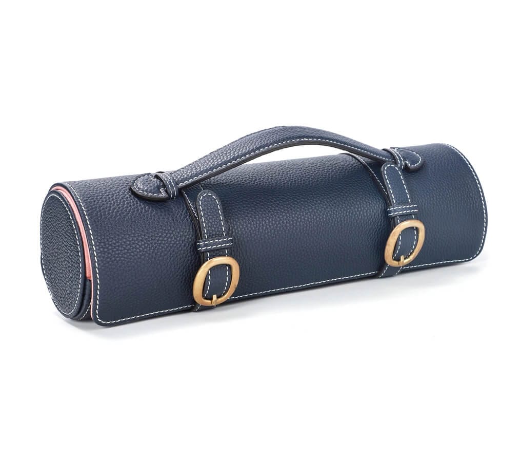 Stylish Round Genuine Leather Wine Bottle Case with Handle 4 wine bottle carrier case