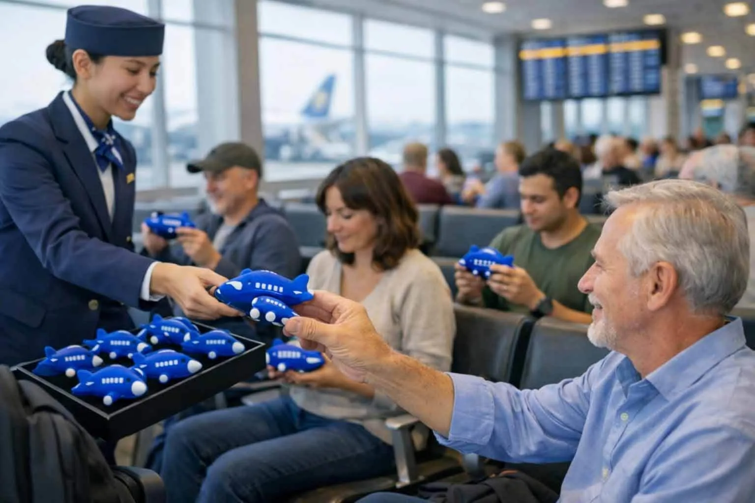 Airplane Stress Ball in Airport Waiting Lounge