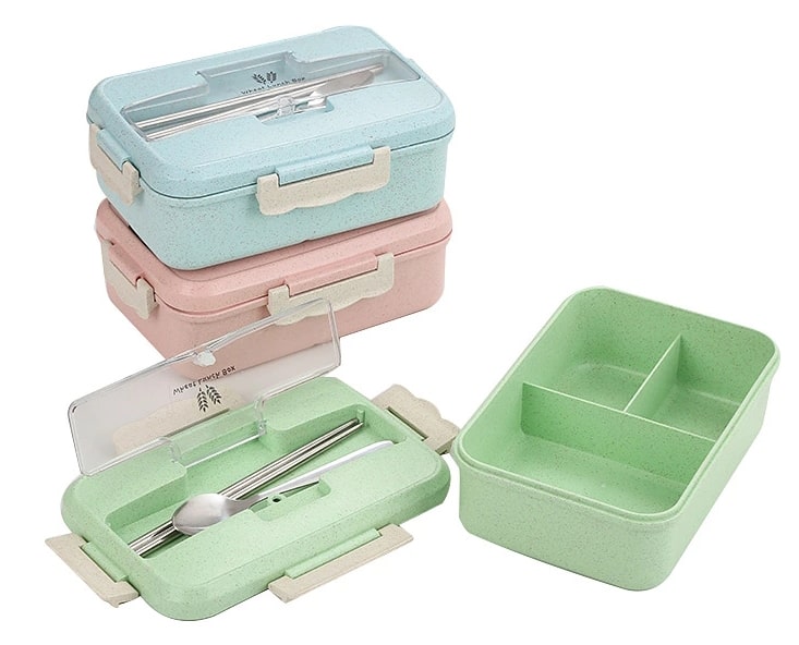 Wheat Straw Eco Friendly Degradable Food Grade Plastic Bento Lunch Boxes for Adults