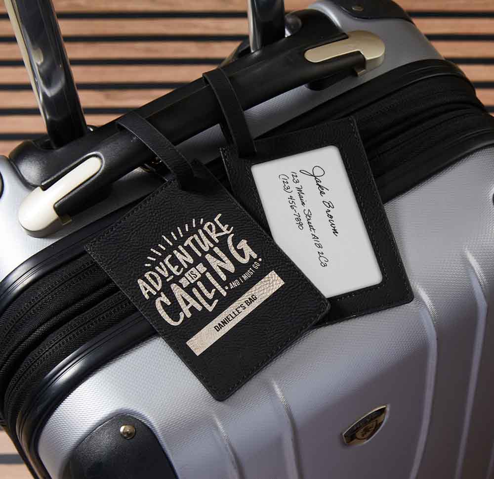 Luggage tags on suitcases