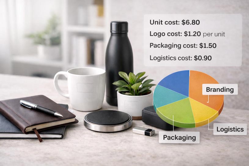 Custom corporate gift cost comparison showing real unit and branding expenses