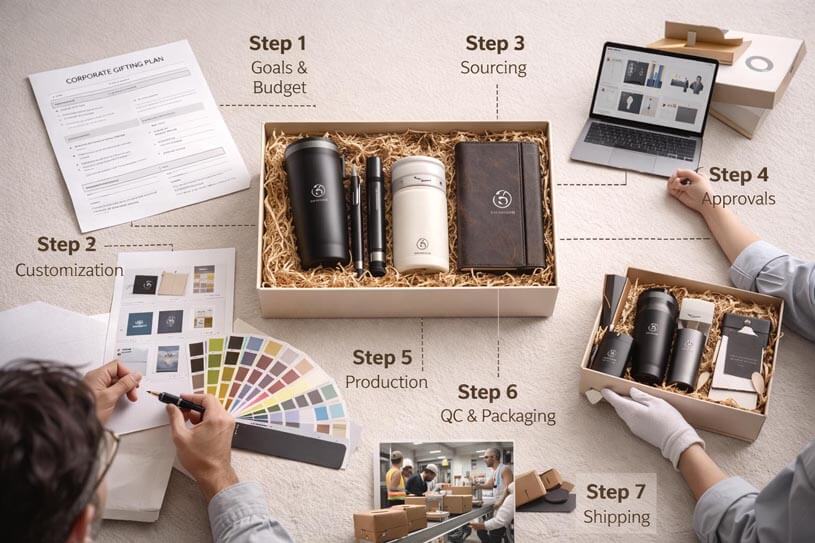 Custom corporate gift process visualized step by step