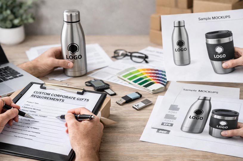 Custom corporate gifts requirements review for accurate logo and product specs