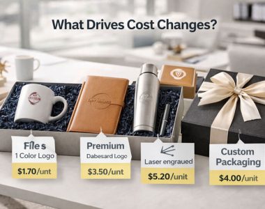 Corporate gift order costs impacted by logo methods and product selection