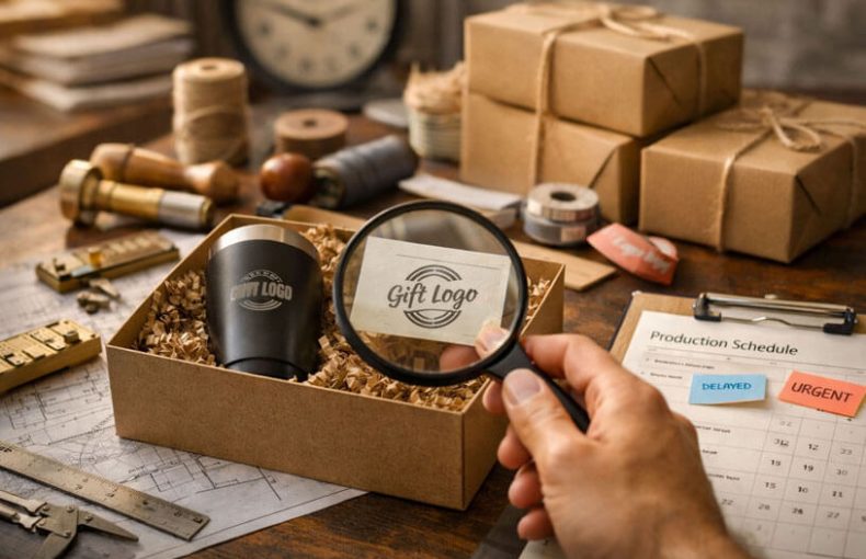 Logo changes in gift orders revealing hidden production complexity