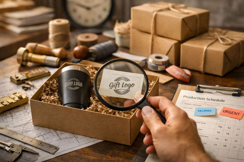 Logo changes in gift orders revealing hidden production complexity