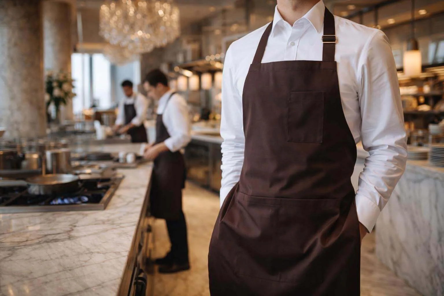 Cotton Kitchen Apron in Luxury Hotel Kitchen Environment