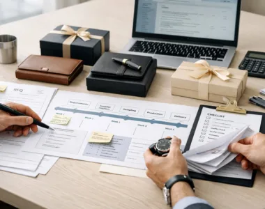 Corporate Gift Procurement Process in Action with Workflow Planning and Product Samples