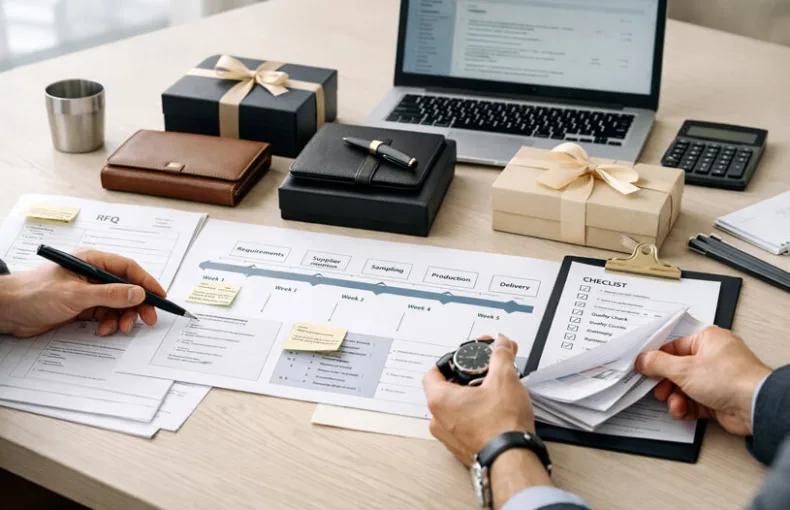 Corporate Gift Procurement Process in Action with Workflow Planning and Product Samples