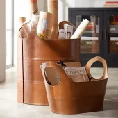 cognac leather baskets